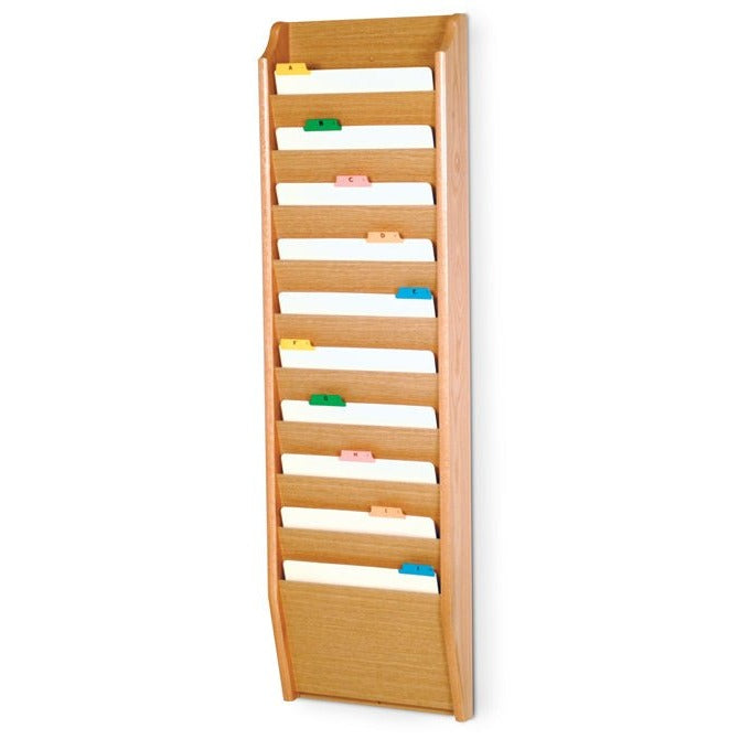 10 POCKET WOODEN WALL MOUNT FILE AND CHART HOLDER - Braeside Displays