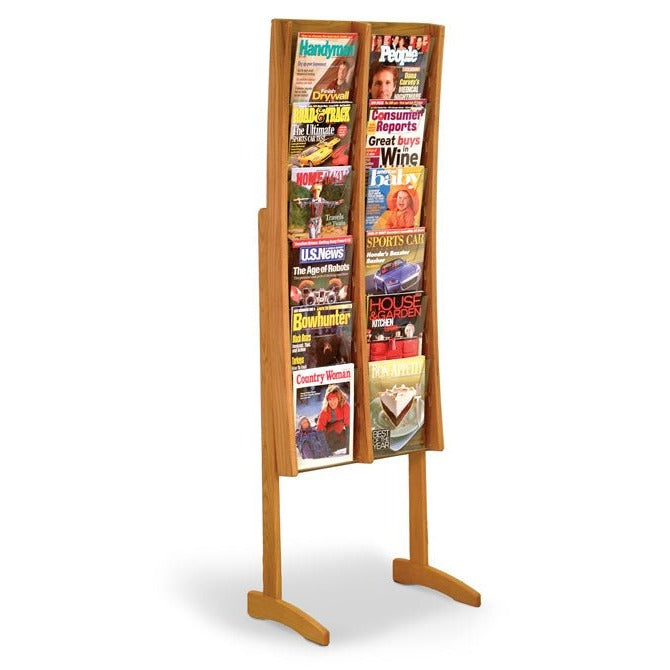 12 POCKET FLOOR STANDING WOOD MAGAZINE RACK - Braeside Displays