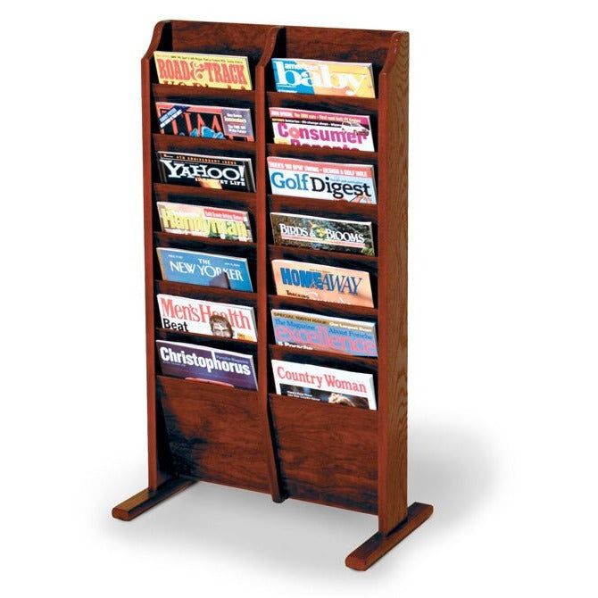 14 POCKET FLOOR STANDING WOOD MAGAZINE RACK - Braeside Displays