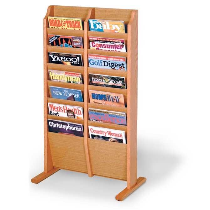 14 POCKET FLOOR STANDING WOOD MAGAZINE RACK - Braeside Displays