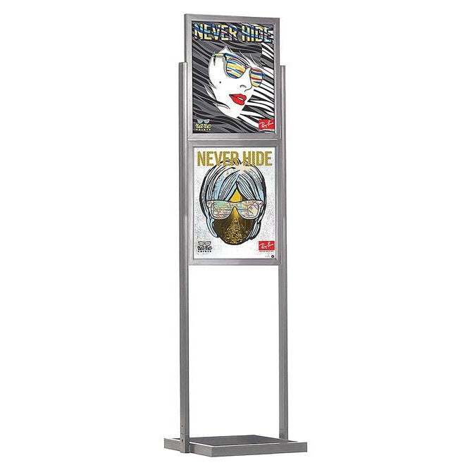 22" x 28", 2-Tier, Economy Floor Poster Stand, Silver - Braeside Displays