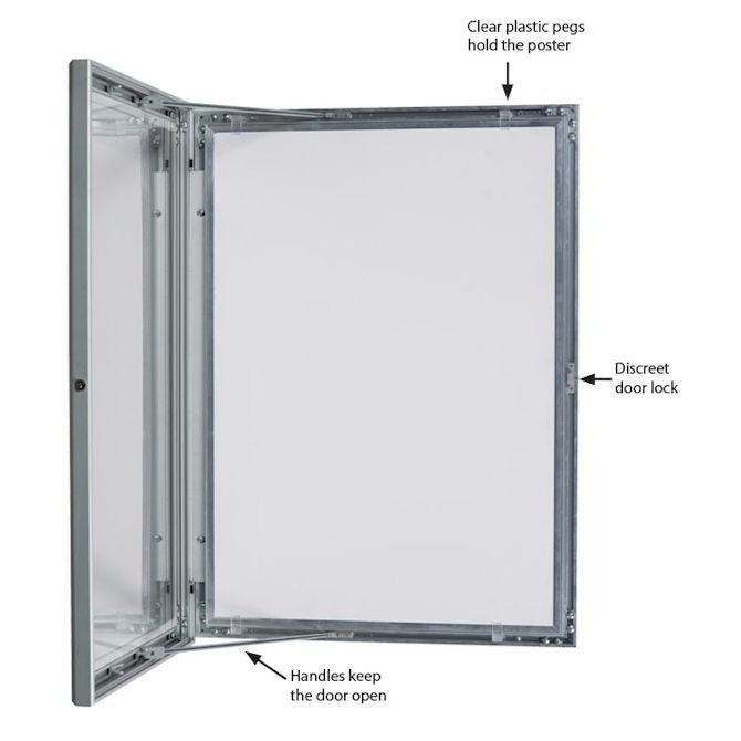 22" x 28" Swing Open Poster Frame, Silver, Locking, Indoor-Outdoor - Braeside Displays