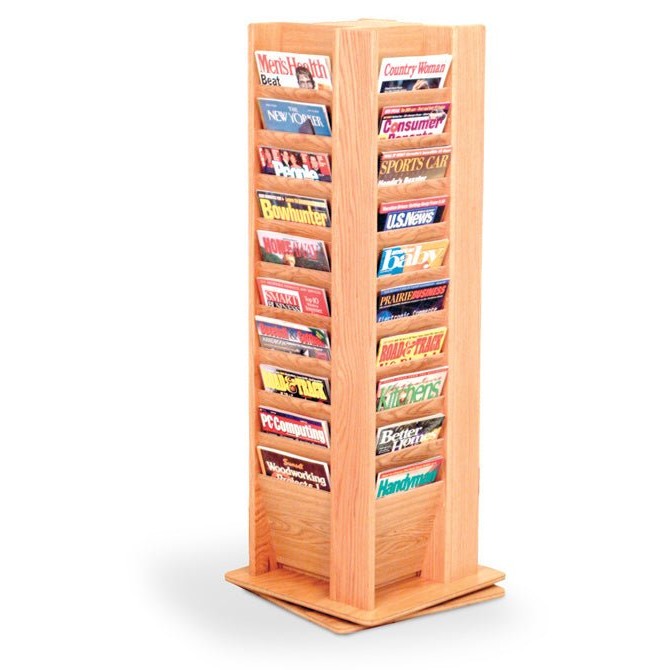 40 POCKET ROTATING WOOD MAGAZINE FLOOR RACK - Braeside Displays