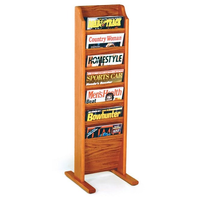 7 POCKET FLOOR STANDING WOOD MAGAZINE RACK - Braeside Displays