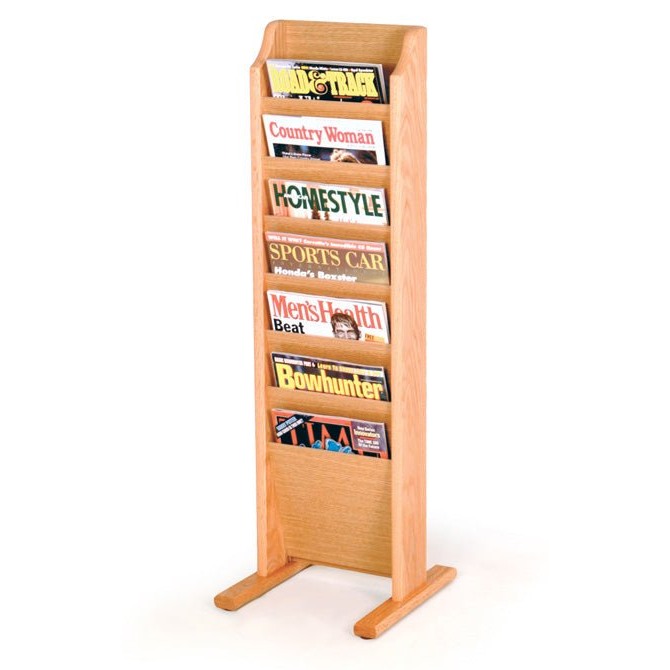 7 POCKET FLOOR STANDING WOOD MAGAZINE RACK - Braeside Displays