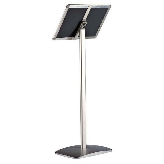 8.5" x 11" Euro-Style Pedestal Sign Stand, Silver - Braeside Displays