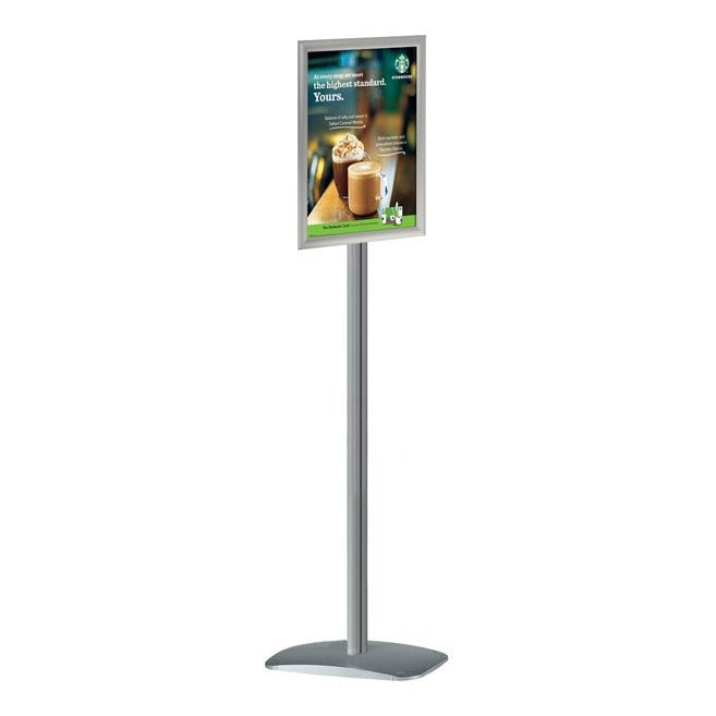 8.5" x 11" Height Adjustable Sign Frame on Pedestal Stand, Silver - Braeside Displays