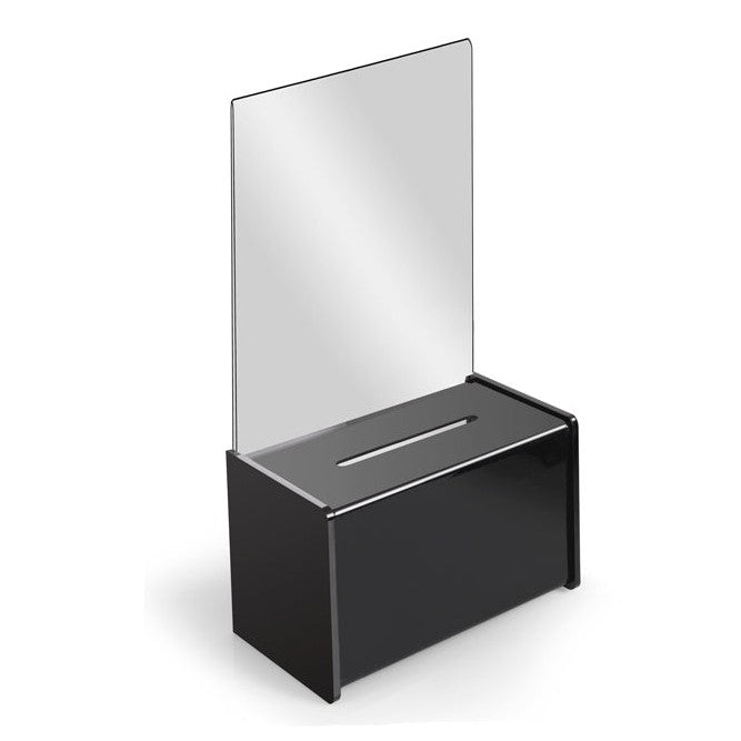 9" x 5" Acrylic Ballot Box, Black with 11" Header - Braeside Displays