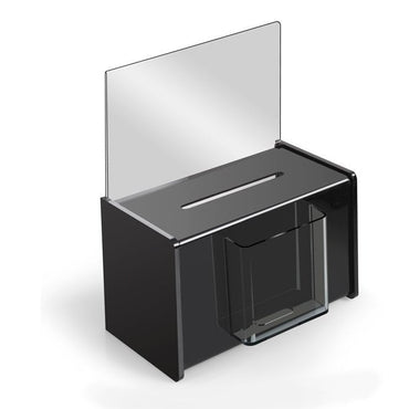 9" x 5" Acrylic Ballot Box, Black with 5" Header - Braeside Displays