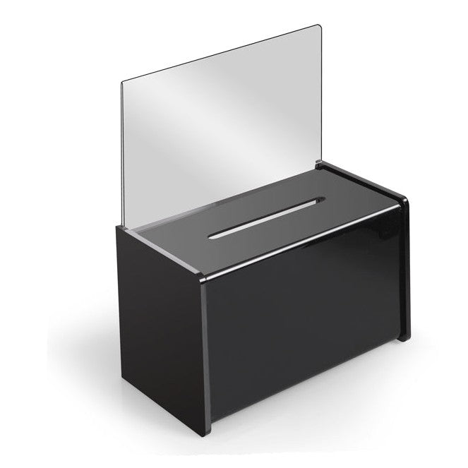 9" x 5" Acrylic Ballot Box, Black with 5" Header - Braeside Displays