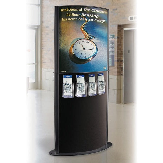 Curviso® Floor Literature Kiosk with 4 Brochure Pockets, Black - Braeside Displays