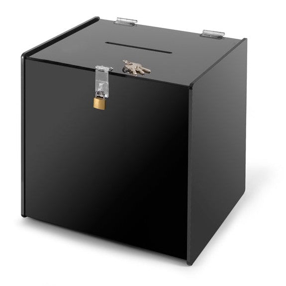 Deluxe Acrylic Ballot Box, Black, Available in 2 Sizes - Braeside Displays