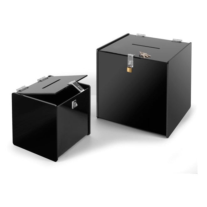 Deluxe Acrylic Ballot Box, Black, Available in 2 Sizes - Braeside Displays