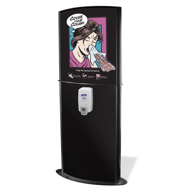 Infection Control Totem with Push Type Sanitizer, Black - Braeside Displays