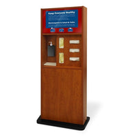 Preventionist Standard Five-In-One Infection Control Kiosk, Cherry Finish - Braeside Displays