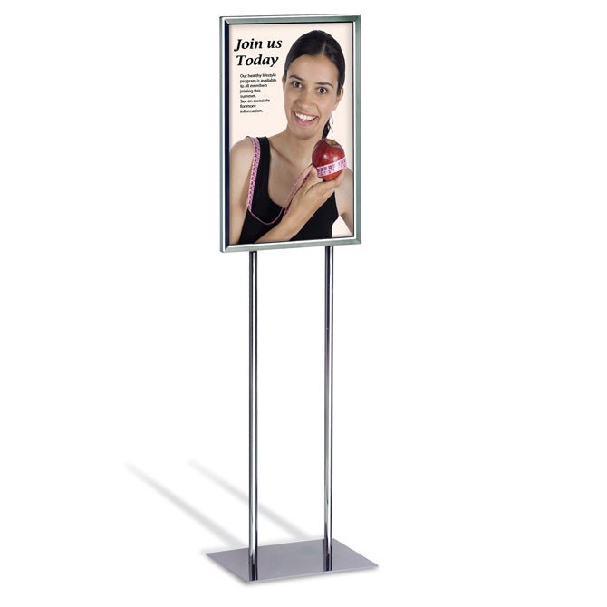 14" x 22" Economy Double-Stem Poster Stand, Chrome - Braeside Displays