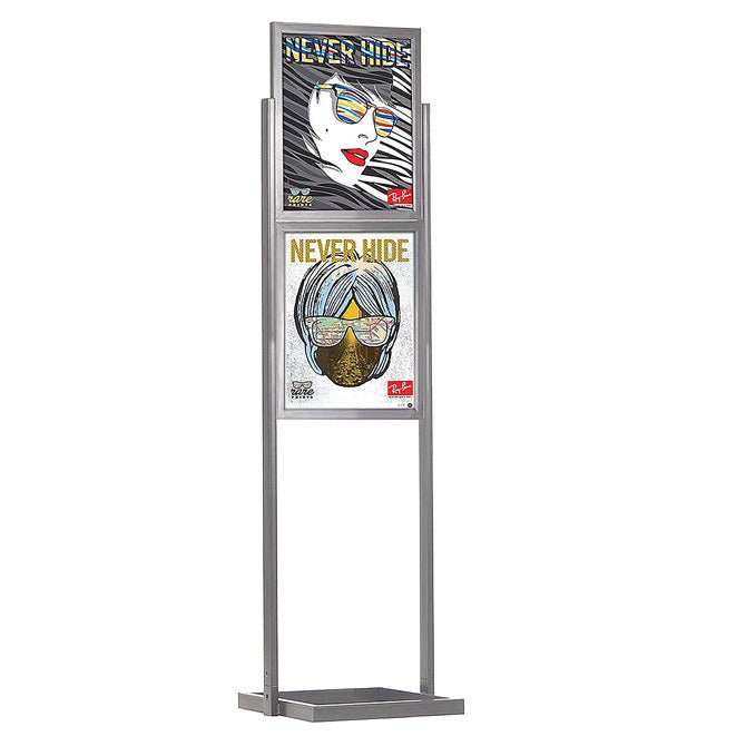 18" x 24", 2-Tier, Economy Floor Poster Stand, Silver - Braeside Displays