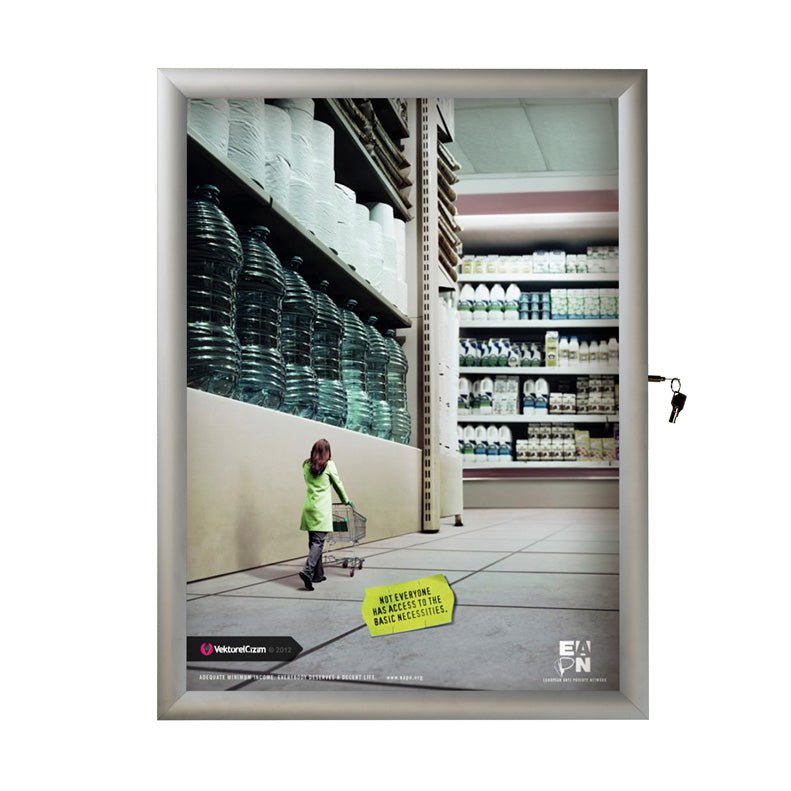 22" x 28" Swing Open Poster Frame, Silver, Locking, Indoor-Outdoor - Braeside Displays