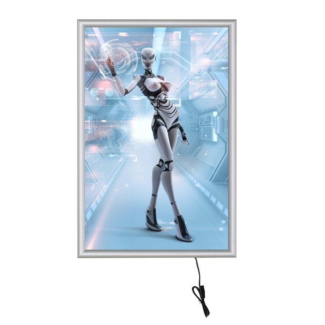 24" x 36" Economy LED Illuminated Poster Snap Frame, Silver - Braeside Displays