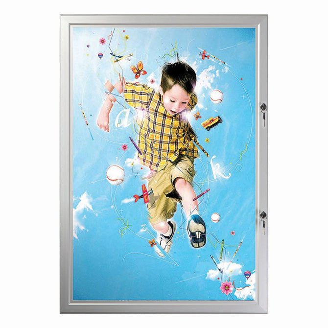 24" x 36" Swing Open Poster Frame, Silver, Locking, Indoor-Outdoor - Braeside Displays