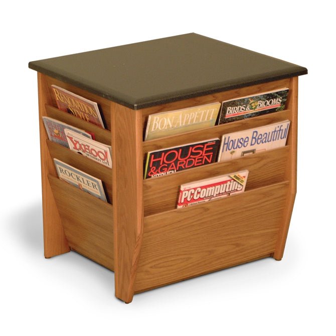 3 SIDED OAK END TABLE WITH MAGAZINE POCKETS - Braeside Displays