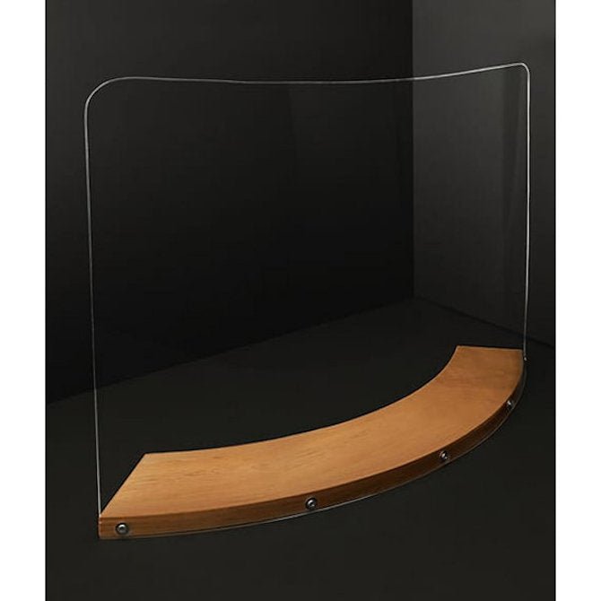33.5" x 23" Curved Sneeze Guard, Protective Barrier Safety Shield, with Wood Base - Braeside Displays