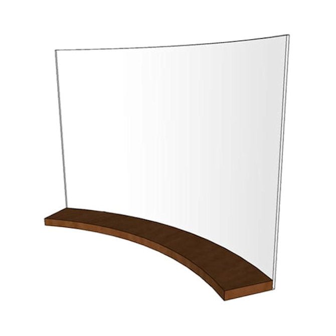 33.5" x 23" Curved Sneeze Guard, Protective Barrier Safety Shield, with Wood Base - Braeside Displays