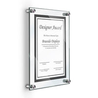 8.5" X 11" DELUXE ACRYLIC STANDOFF WALL FRAME, CLEAR - Braeside Displays