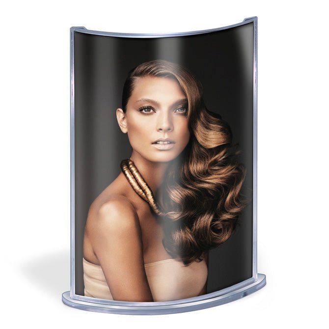 CURVISO® CURVED ACRYLIC PANEL SIGN FRAME WITH CLEAR BASE - Braeside Displays