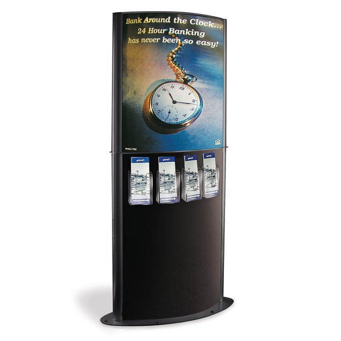 Curviso® Floor Literature Kiosk with 4 Brochure Pockets, Black - Braeside Displays