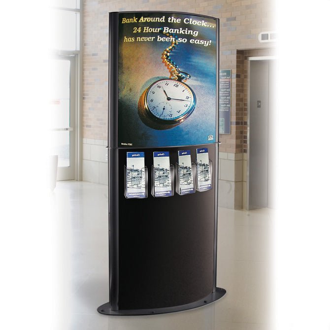 Curviso® Floor Literature Kiosk with 8 Brochure Pockets, Black - Braeside Displays
