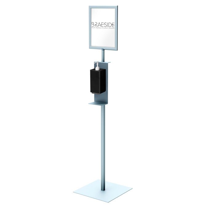 Hand Sanitizer Floor Stand with 8.5" x 11" Sign Header - Braeside Displays