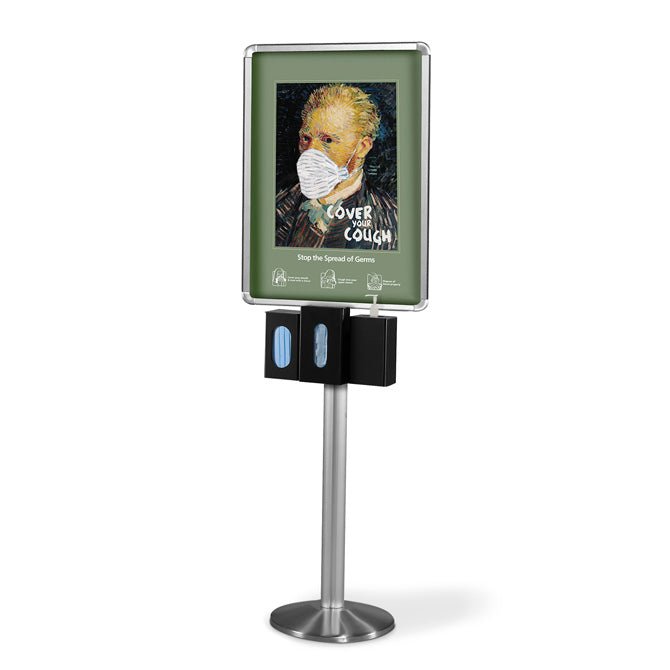 Heavy Duty Infection Control Station with 3 Dispensers and 22" x 28" Double-Sided Poster Frame - Braeside Displays