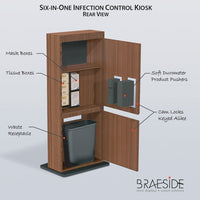 Preventionist Deluxe Six-In-One Infection Control Kiosk, Blonde Maple Finish - Braeside Displays